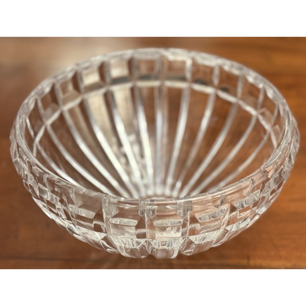Vintage Mikasa Reflections Crystal Bowl 8" Square Cut Ribbed Serving Dish VTG